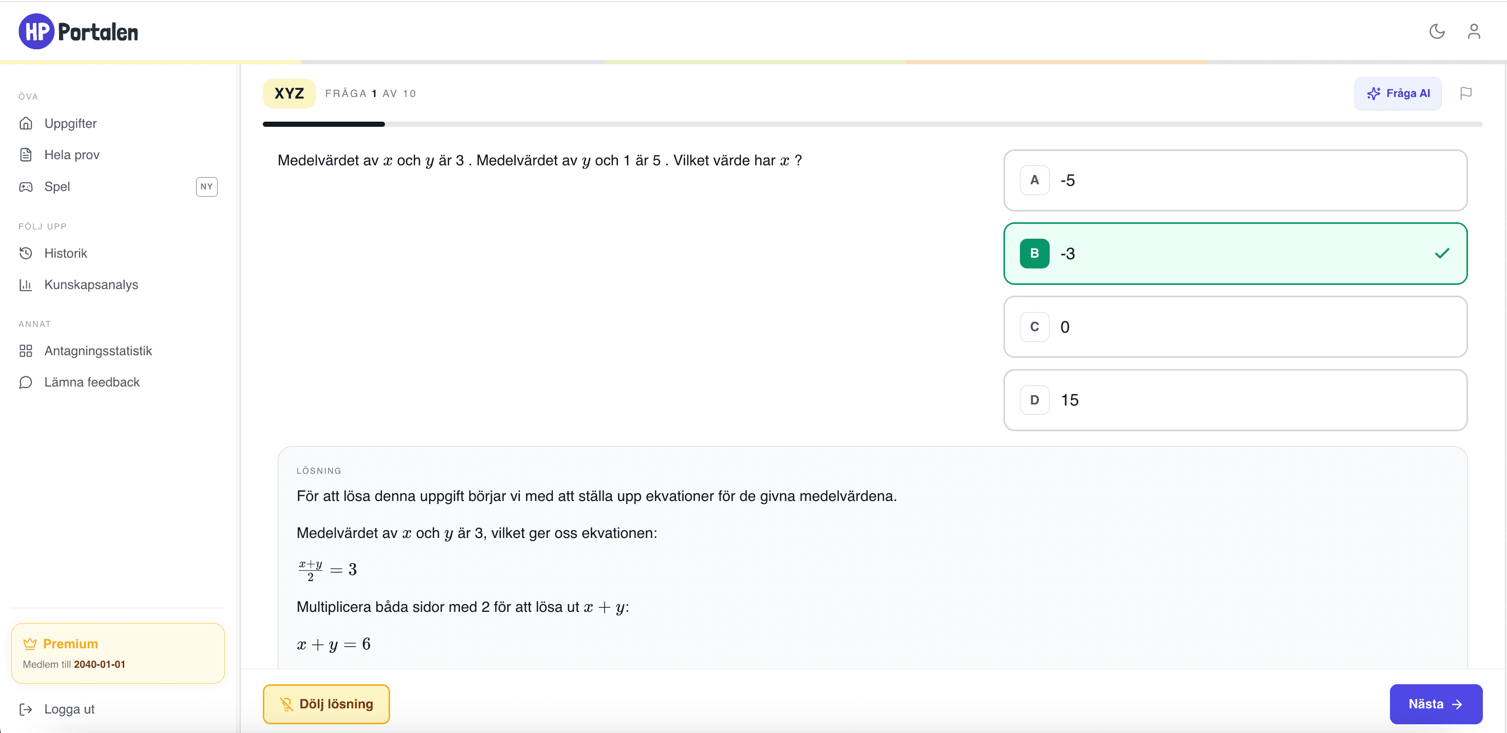 När du svarat fel svar visas feedback